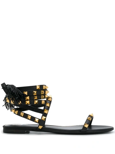 Shop Valentino Rockstud Flair Sandals In Black