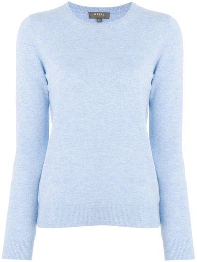 Shop N•peal Crew Neck Cashmere Sweater In Blue