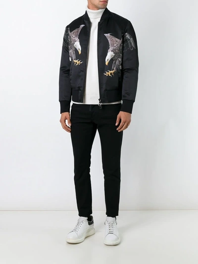Neil Barrett Eagles Printed Satin Bomber Jacket In Black