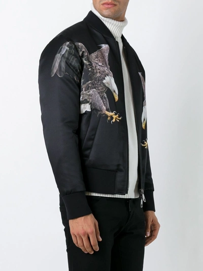 Neil Barrett Eagles Printed Satin Bomber Jacket In Black