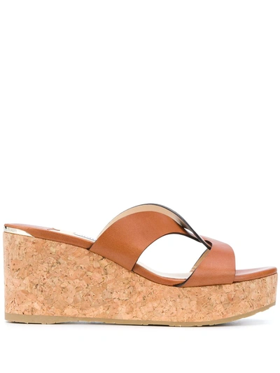 Shop Jimmy Choo Atia 75mm Wedge Sandals In Brown