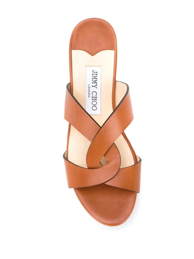 Shop Jimmy Choo Atia 75mm Wedge Sandals In Brown