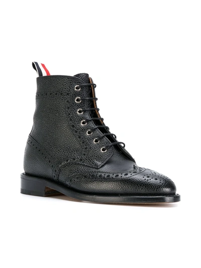 Shop Thom Browne Wingtip Brogue Boot With Leather Sole In Black Pebble Grain