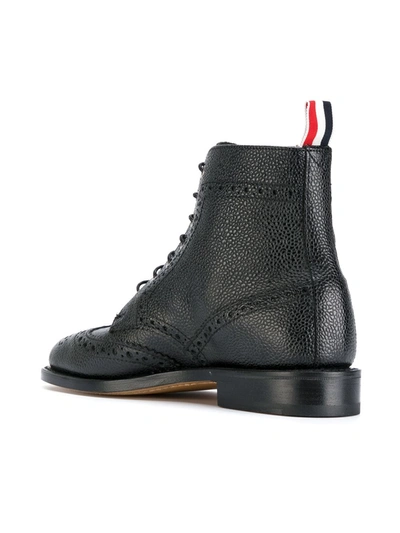 Shop Thom Browne Wingtip Brogue Boot With Leather Sole In Black Pebble Grain