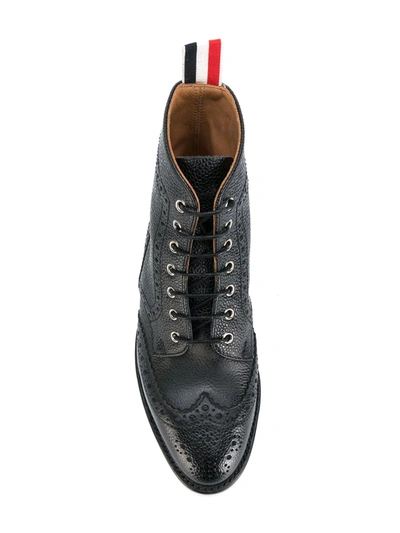 Shop Thom Browne Wingtip Brogue Boot With Leather Sole In Black Pebble Grain