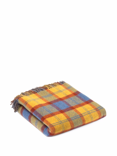 Shop Gucci Gg Checked Wool Blanket In Brown