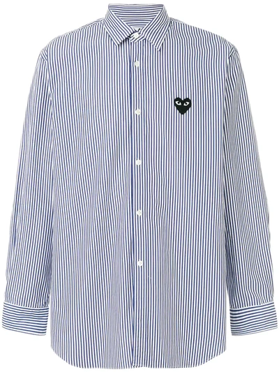 Shop Comme Des Garçons Play Striped Heart Logo Shirt In Blue