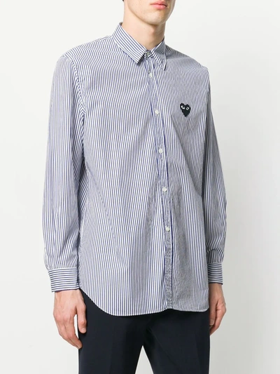 Shop Comme Des Garçons Play Striped Heart Logo Shirt In Blue