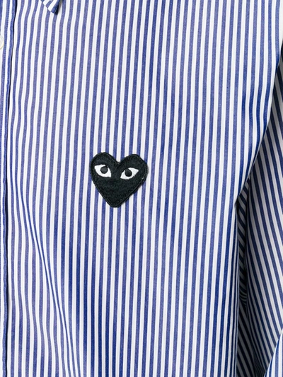 Shop Comme Des Garçons Play Striped Heart Logo Shirt In Blue