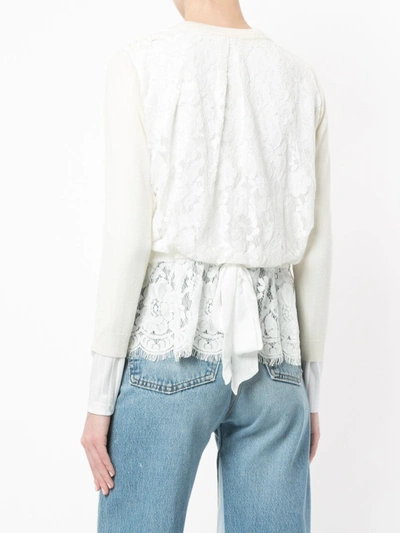 Shop Onefifteen Floral Lace Patch Buttoned Cardigan In White