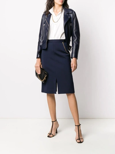 Shop Givenchy Chain Detailed Straight Skirt In Blue