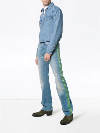 Shop Gucci Web Trim Embellished Straight Jeans In Blue