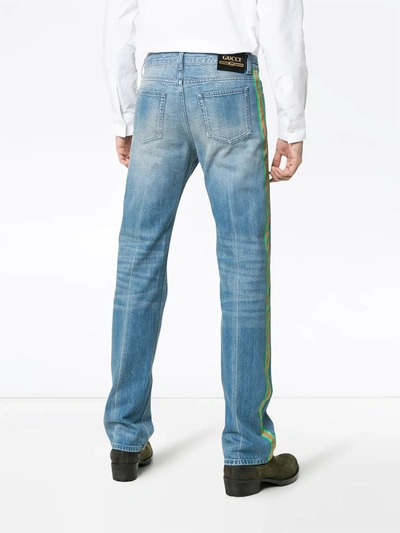 GUCCI WEB侧条纹直筒牛仔裤 - 蓝色
