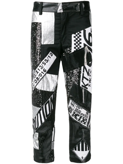 Shop Ktz Multi Fabric Patchwork Trousers In Black