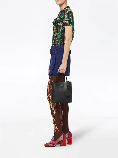 Prada Double Saffiano Leather Tote In Black
