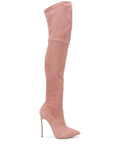Shop Casadei Pointed Thigh-high Boots In Pink