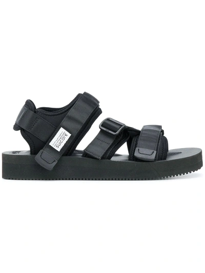 Shop Suicoke Hook & Loop Strappy Sandals In Black