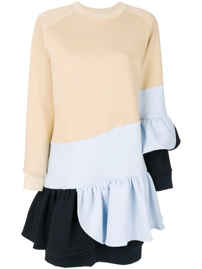 Shop Ioana Ciolacu Colour-block Frill Dress In Neutrals