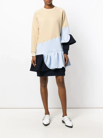 Shop Ioana Ciolacu Colour-block Frill Dress In Neutrals