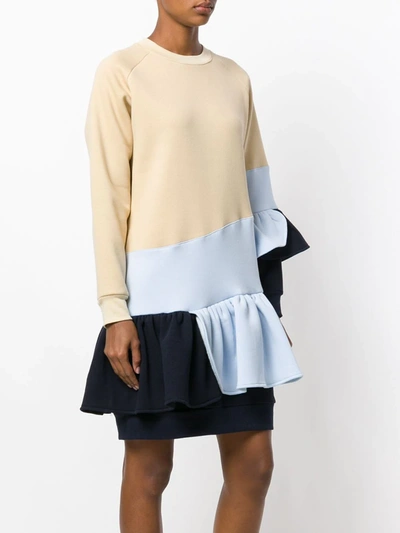 Shop Ioana Ciolacu Colour-block Frill Dress In Neutrals