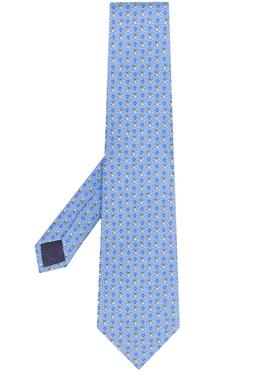 Pre-owned Ferragamo 2000s Bear Print Tie In Blue