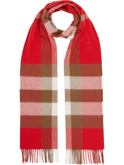 Shop Burberry Check Cashmere Scarf In Red