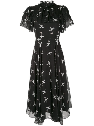 Shop Macgraw Flight Bird Print Dress In Black