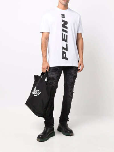 Shop Philipp Plein Vertical Logo Print T-shirt In White