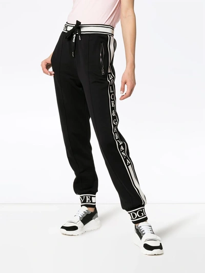 Shop Dolce & Gabbana Logo Stripe Cotton Track Pants In Black