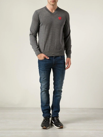 Shop Comme Des Garçons Play Embroidered Heart Jumper In Grey