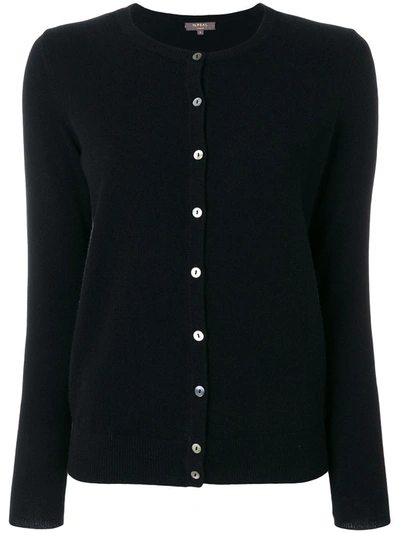 Shop N•peal Round Neck Contrast Button Cardigan In Black