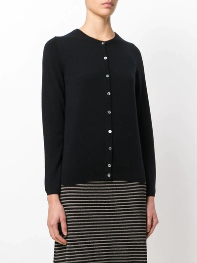 Shop N•peal Round Neck Contrast Button Cardigan In Black
