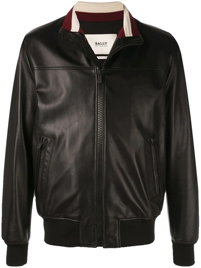 Shop Bally Leather Bomber Jacket In Black