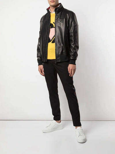 Shop Bally Leather Bomber Jacket In Black