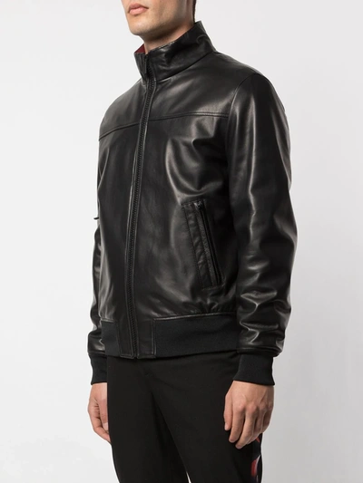 Shop Bally Leather Bomber Jacket In Black