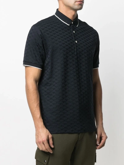 Shop Emporio Armani Textured Knit Polo Shirt In Blue