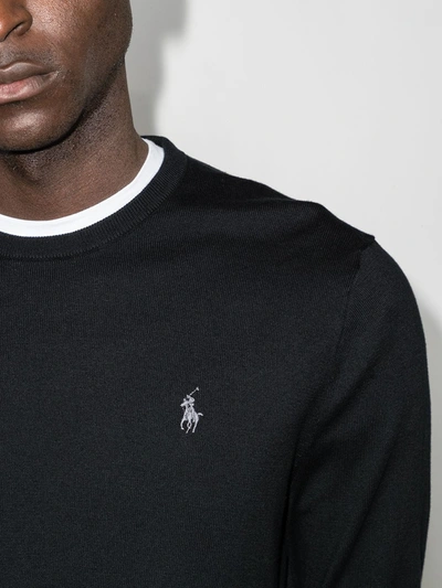 Shop Polo Ralph Lauren Logo Embroidery Crew Jumper In Black