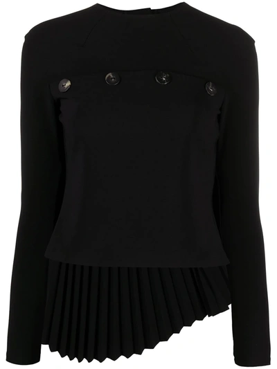 Shop A.w.a.k.e. Pleated Long-sleeved Blouse In Black