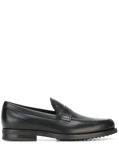 Tod's Smooth Leather Moccasin Loafers With Subtle Stitching In Black