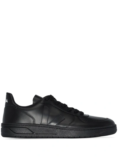 Shop Veja V-10 Leather Sneakers In Black