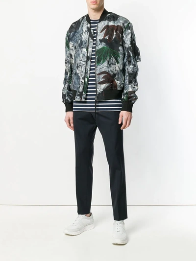 Shop Oamc Painterly Floral Bomber Jacket In Black