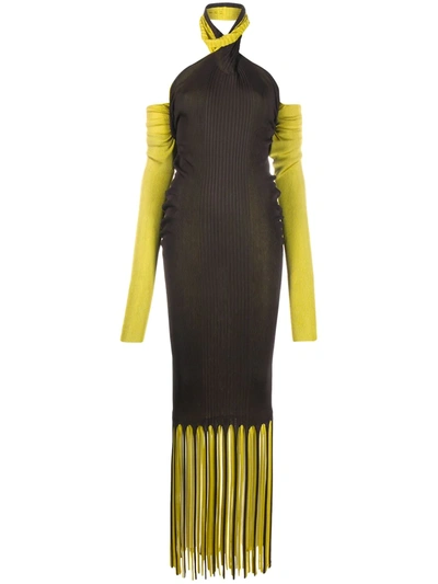 Shop Bottega Veneta Twisted Collar Semi-sheer Dress In Brown