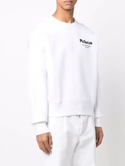 Alexander Mcqueen Felpa Con Ricamo Logo Graffiti In White