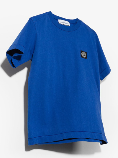 Shop Stone Island Junior Teen Compass Logo Cotton T-shirt In Blue