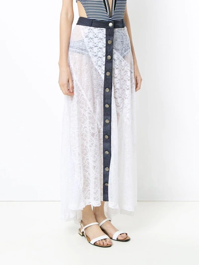 Shop Amir Slama Long Lace Skirt In White