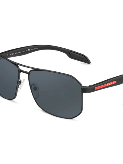Prada Linea Rossa 62mm Polarized Pilot Sunglasses In Black