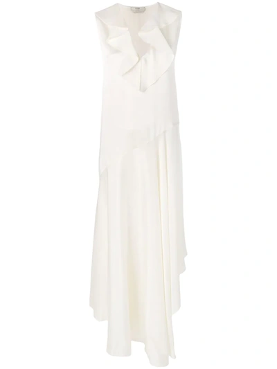 Shop Fendi Asymmetric Bias Cut Dress In Neutrals