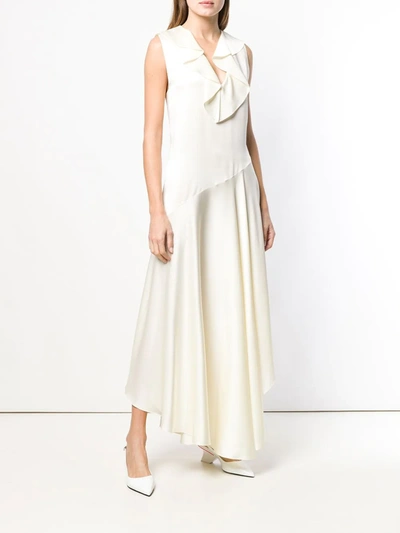 Shop Fendi Asymmetric Bias Cut Dress In Neutrals