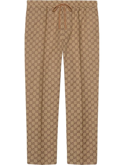 Shop Gucci Gg Print Drawstring Trousers In Neutrals