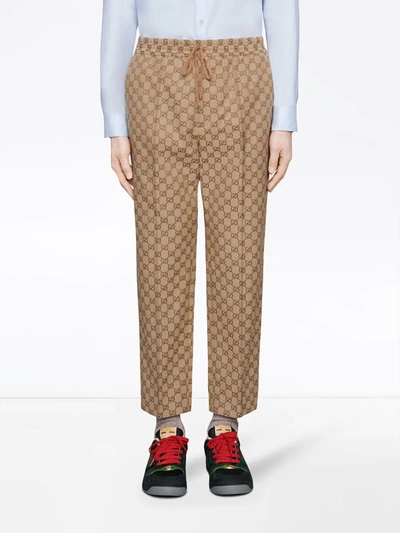 Shop Gucci Gg Print Drawstring Trousers In Neutrals